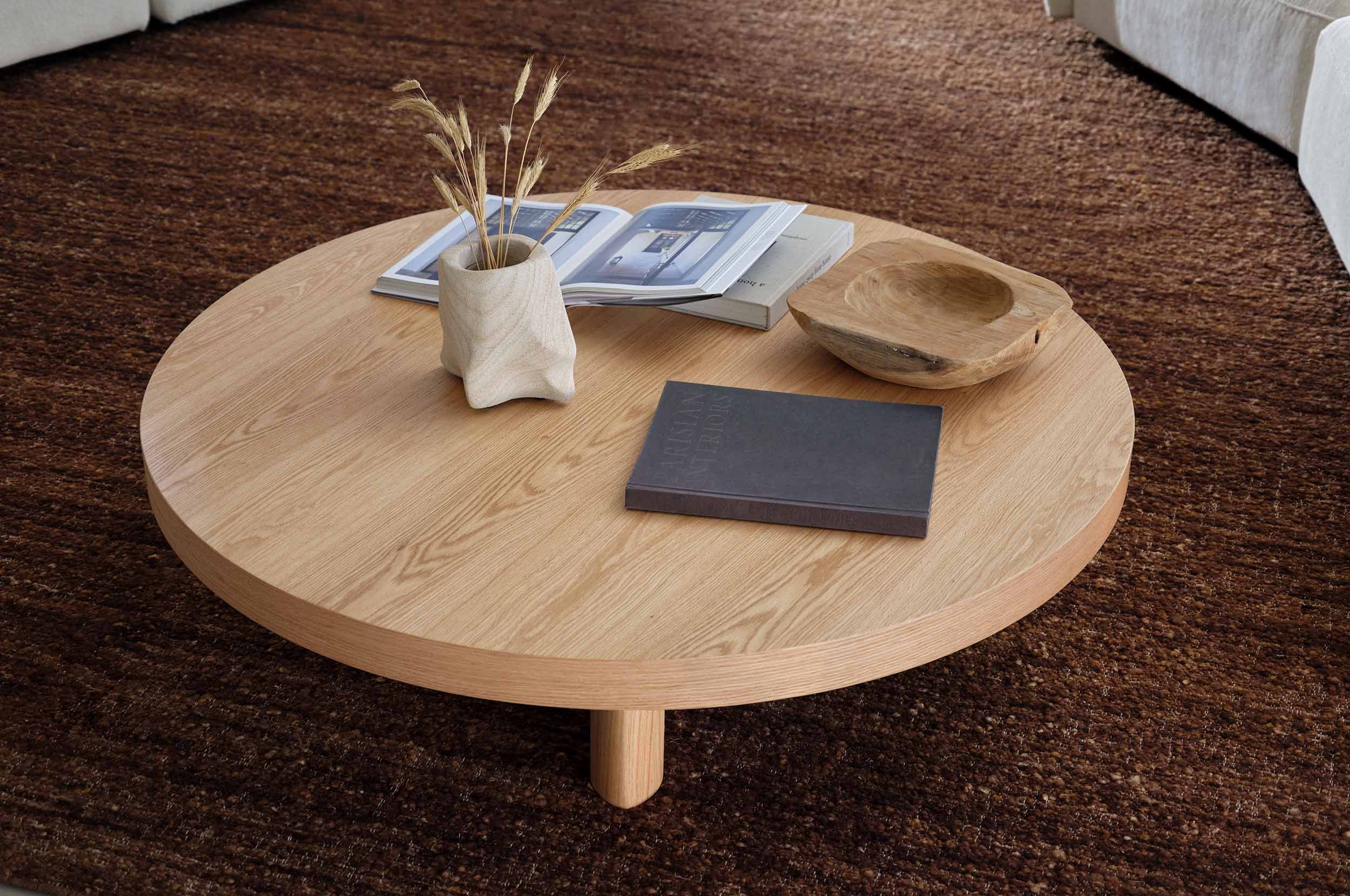 Round timber coffee table discount