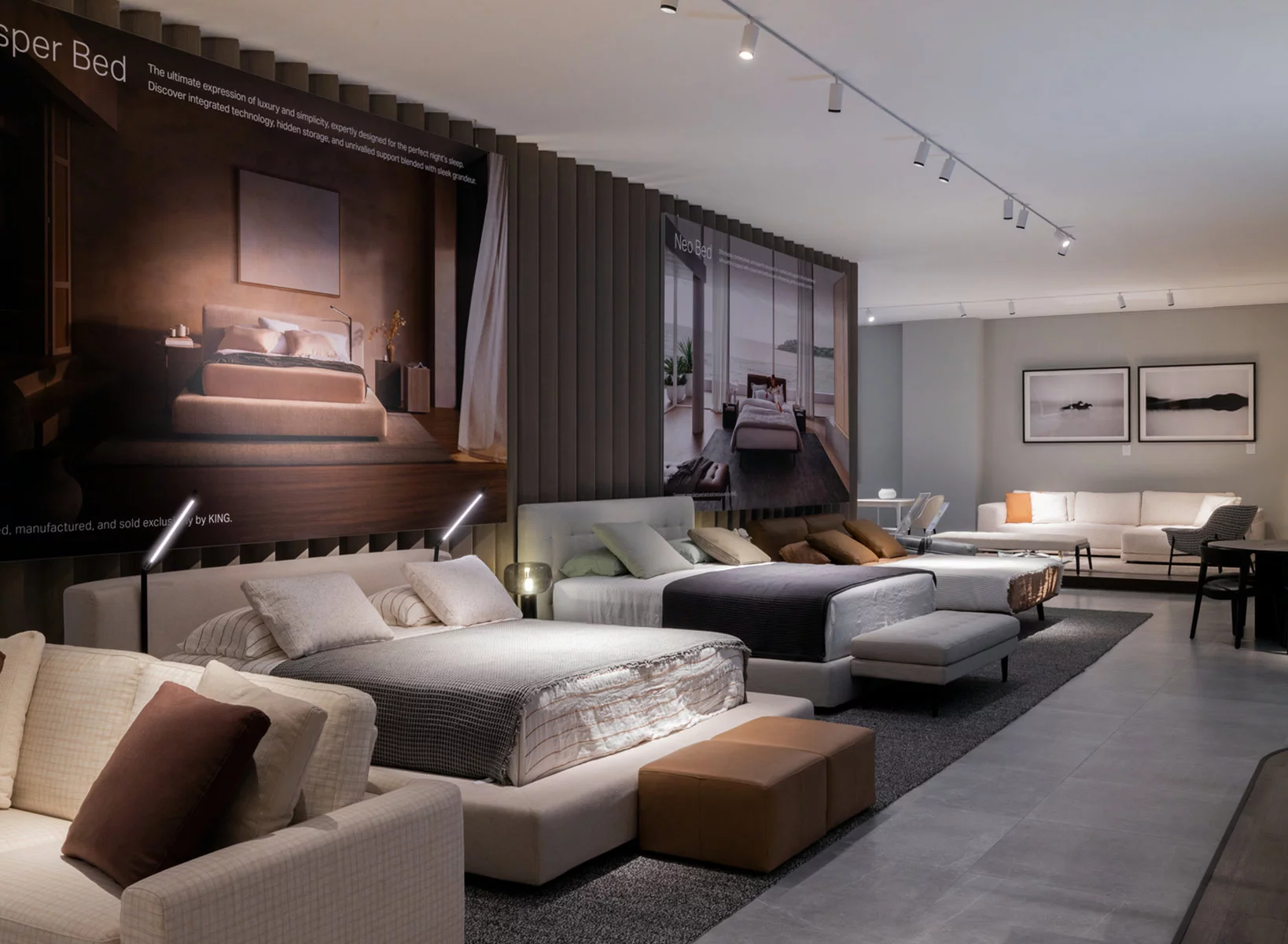 TFP showroom in Mauritius with sofas, beds, wardrobes and dining sets on display