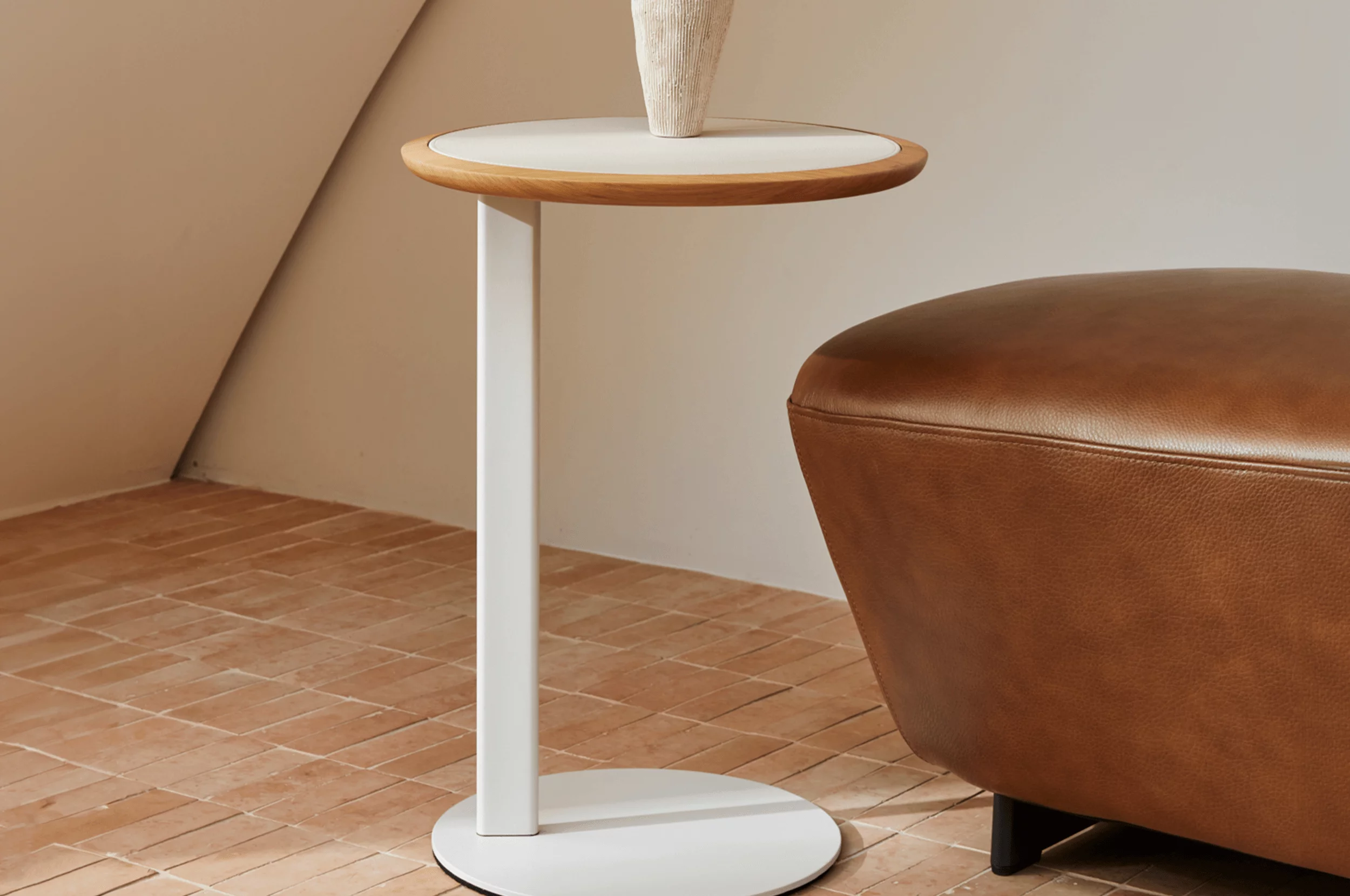Myco Side Table with Leather Top